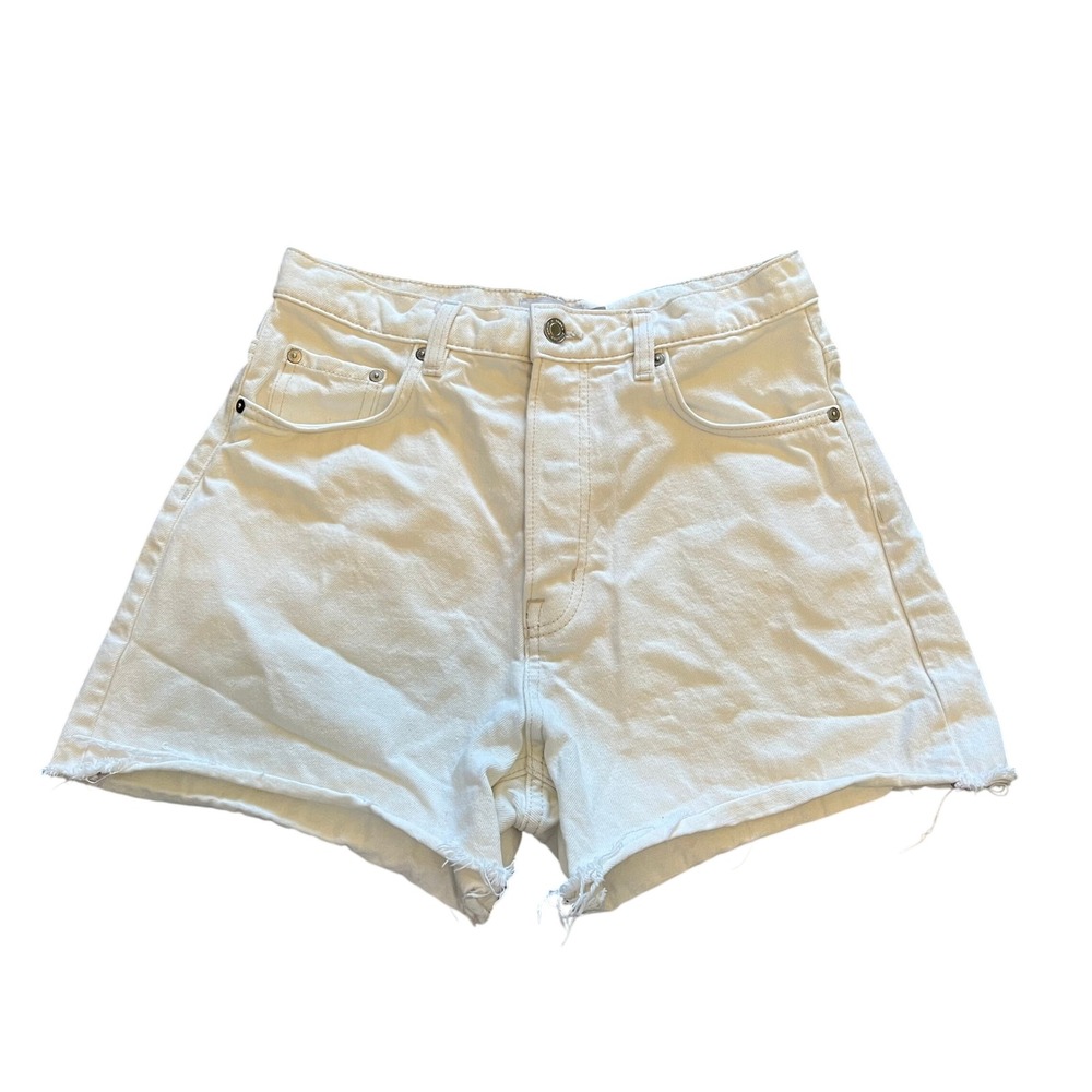 & Other Stories White High Waisted Raw Hem Denim Shorts Size 6 EUR 38